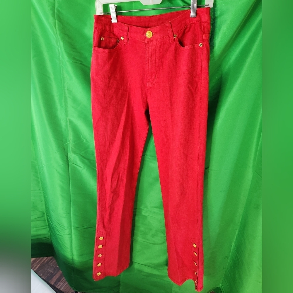 DG2 Red Denim Boot Cut Jeans by Diane Gilman